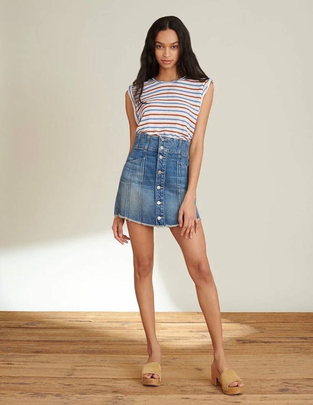 Veronica Beard Flora Blue Denim Button Front Mini Jean Skirt Waterfall Size 0